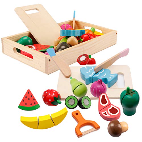 Cucina Giocattolo per Bambini, Accessori cucina giochi per bambini, legno  giocattoli educativi di simulazione di cottura di frutta, verdura e carne  da tagliare per bambini e bambina di 3+ anni – Giochi