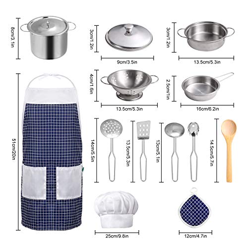 EFO SHM Giocattoli da Cucina, 23 Pezzi Pentole e Accessori per Bambini, Taglio Cibo Verdura in Acciaio Inossidabile, Grembiule e Cappello, dai 3 Anni in Su - immagine 7