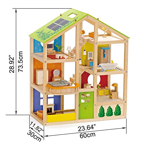 Hape E3401 - Casa 4 Stagioni in Legno per Bambini Vincitore del Premio Migliore Casa da Bambole con Mobili, Accessori e Scale amovibili e con Tetto dalle Diverse Stagioni - immagine 6