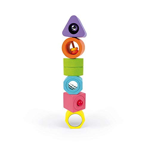Janod - Puzzle 6 Cubi Sensoriali I Wood (Legno), Giocattoli Educativi, per Imparare Le Forme e I Colori, Pittura Ad Acqua, Etichetta FSC - Da 1 Anno in su, J05332 - immagine 5