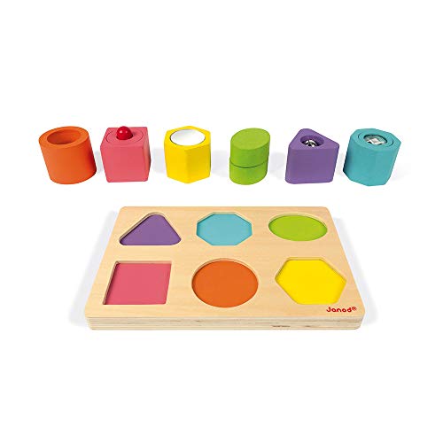 Janod - Puzzle 6 Cubi Sensoriali I Wood (Legno), Giocattoli Educativi, per  Imparare Le Forme e I Colori, Pittura Ad Acqua, Etichetta FSC - Da 1 Anno  in su, J05332 - Giochi