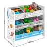 SONGMICS Scaffale Portaoggetti, 9 Scatole per Giocattoli e Libri, Organizzatore in Tessuto TNT, per Camera dei Bambini, Sala Giochi, Asilo, 62,5 x 29,5 x 60 cm, Motivi Spaziali, Bianco GKR33WT - immagine 7