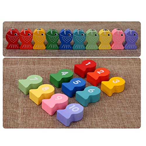 Veluoess Gioco Pesca Magnetica in Legno, Montessori per Imparare la Matematica Contare e Imparare i Colori Giocattolo Educativo a Forma di Numero in Legno per Bambini - immagine 4