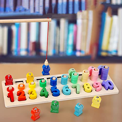 Veluoess Gioco Pesca Magnetica in Legno, Montessori per Imparare la Matematica Contare e Imparare i Colori Giocattolo Educativo a Forma di Numero in Legno per Bambini - immagine 7