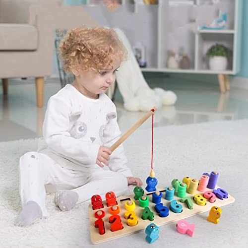 Veluoess Gioco Pesca Magnetica in Legno, Montessori per Imparare la Matematica Contare e Imparare i Colori Giocattolo Educativo a Forma di Numero in Legno per Bambini - immagine 8