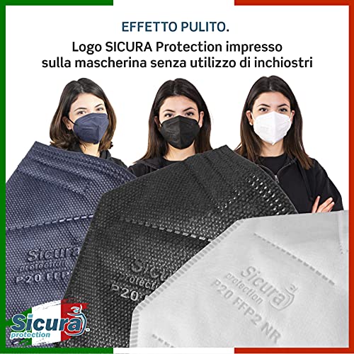60 Mascherine FFP2 Certificate CE Colorate Nere Bianche e Blu (20+20+20) Made in Italy SICURA Protection BFE ≥99% Mascherina FFP2 vera Marcatura EFFETTO PULITO - immagine 3