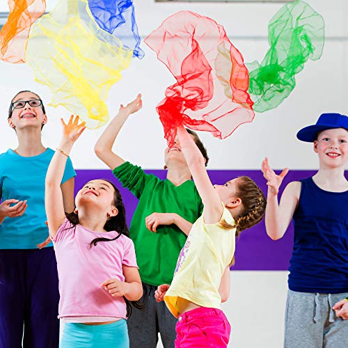 THE TWIDDLERS - 32 Foulard Giocoleria da Danza Multicolore per Neonati - Sciarpe in Tessuto di Seta Sensoriale per Bambini - Nastri Sensoriali per Neonati, Ideali per Danza, Ginnastica - 60x60cm - immagine 3