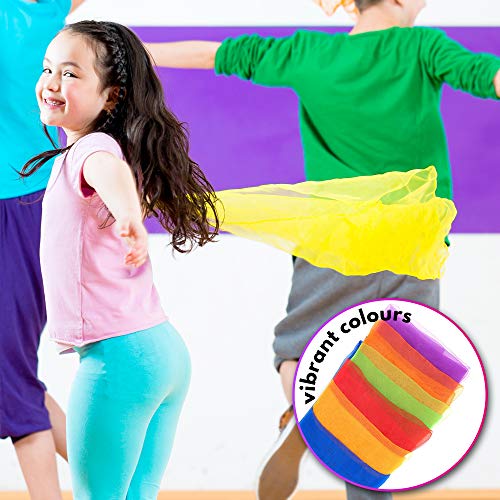 THE TWIDDLERS - 32 Foulard Giocoleria da Danza Multicolore per Neonati - Sciarpe in Tessuto di Seta Sensoriale per Bambini - Nastri Sensoriali per Neonati, Ideali per Danza, Ginnastica - 60x60cm - immagine 4