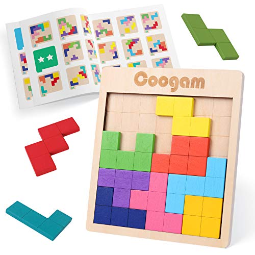 Toyvian Tangram di Legno Portatile Montessori Giocattoli Puzzle Forma di Viaggio Puzzle Montessori rompicapo per Bambini Adulti Scatola Grande 