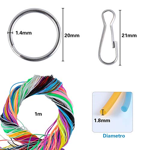ZITFRI 200 PCS Scoubidou Fili Scubidu Fili 10 Portachiavi e 10 Ganci Snap Clip per Realizzare Bracciali Collane Portachiavi Pendenti Fai-da-Te 20 Colori - immagine 3