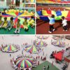 Dimoxii Gioco Paracadute Arcobaleno 8 Maniglie per Bambini Arcobaleno di Stoffa Oscillante con Un Diametro di 2M Giocattolo Paracadute Paracadute Colorato - immagine 7