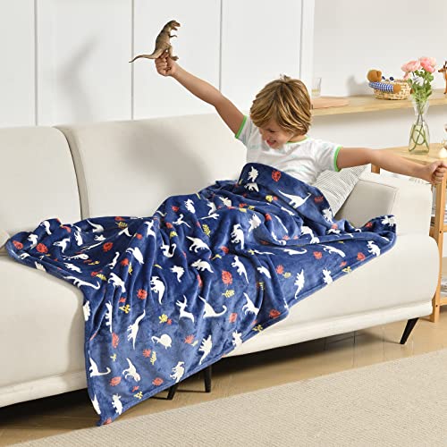 SOCHOW Coperta di Pile Dinosauri Giurassico, Fluorescente Si Illumina al Buio Super Morbida Coperta, coperta per tutte le stagioni per bambini 127 x 150 cm, Blu Navy - immagine 3