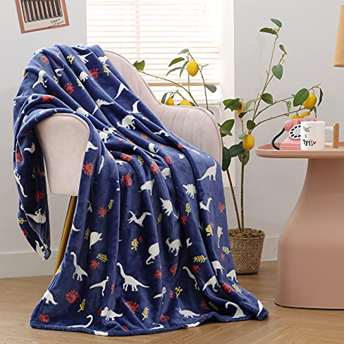 SOCHOW Coperta di Pile Dinosauri Giurassico, Fluorescente Si Illumina al Buio Super Morbida Coperta, coperta per tutte le stagioni per bambini 127 x 150 cm, Blu Navy - immagine 6