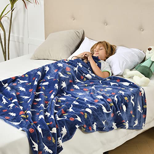 SOCHOW Coperta di Pile Dinosauri Giurassico, Fluorescente Si Illumina al Buio Super Morbida Coperta, coperta per tutte le stagioni per bambini 127 x 150 cm, Blu Navy - immagine 7