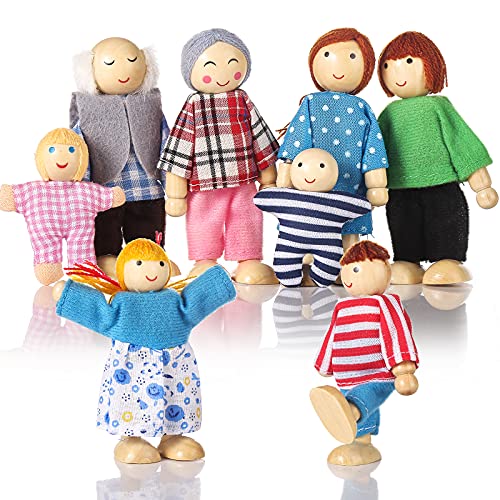 Casa delle bambole persone famiglia di 8 figure di legno impostato