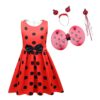Lito Angels Vestito da Ladybug Coccinella per Bambina Gonna in Nera a Pois Festa di Compleanno e Halloween