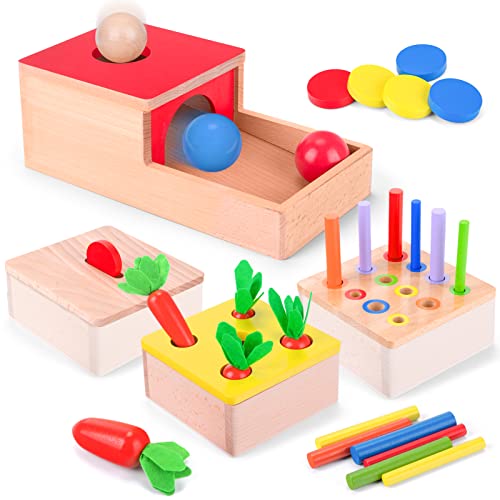 Giochi Legno Bambini da 1 Anno, 4 in 1 Giochi Montessori Cubo