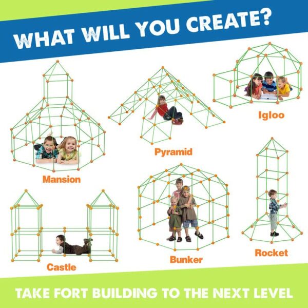 Kit di costruzione del forte per bambini - 130 pezzi Giocattolo creativo per ragazzi di 5+ anni - STEM DIY Castelli Tunnel Tenda - immagine 6