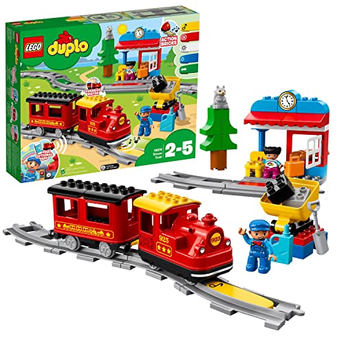 LEGO 10874 DUPLO Treno a Vapore, Giochi per Bambini e Bambine da 2 a 5 Anni,  Playset Push & Go a Batterie con Luci e Suoni, Giocattolo da Costruire con  Mattoncini Colorati