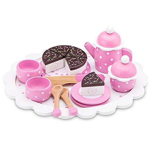 New Classic Toys- Servizio da tè/caffè con Torta da Taglio Giocattoli da Cucina e Cibo, Colore Rosa, 5 Pezzi, 10620 - immagine 4