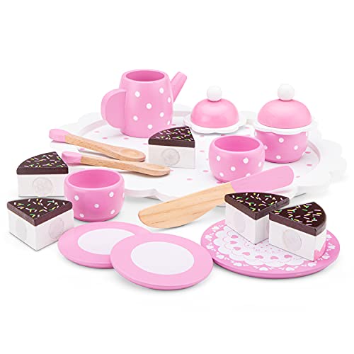 New Classic Toys- Servizio da tè/caffè con Torta da Taglio Giocattoli da Cucina e Cibo, Colore Rosa, 5 Pezzi, 10620 - immagine 5