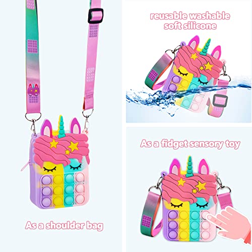 Pop Bubble Push It Borsa a Tracolla per Giocattoli Sensoriali, 2 in 1 Antistress Fidget Toys Silicone Multicolor, Regalo per Bambini e Adulti - immagine 4