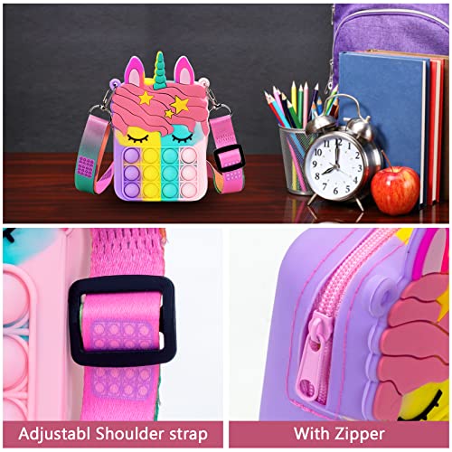 Pop Bubble Push It Borsa a Tracolla per Giocattoli Sensoriali, 2 in 1 Antistress Fidget Toys Silicone Multicolor, Regalo per Bambini e Adulti - immagine 5