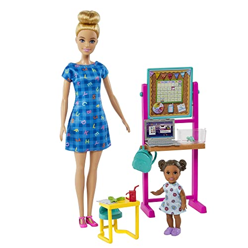 Barbie Carriere – Barbie Insegnante Caucasica, bambola insegnante bionda e  bambola bambina castana, con accessori come lavagna a fogli, zainetto e  tanto altro, Giocattolo per Bambini 3+ Anni, HCN19 – Giochi e