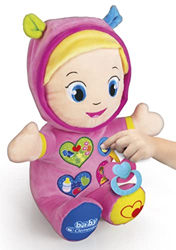 Baby Clementoni - Alice, la Mia Prima Bambola, Peluche Bambini 10+ Mesi, Centro Attività con Ciuccio e 3 Tasti per Imparare Forme, Numeri, Colori, Parole e Versi degli Animali, Lingua Italiana, 17201 - immagine 7