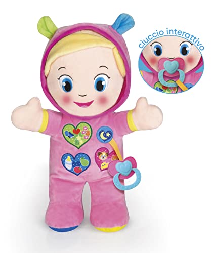 Baby Clementoni - Alice, la Mia Prima Bambola, Peluche Bambini 10+ Mesi, Centro Attività con Ciuccio e 3 Tasti per Imparare Forme, Numeri, Colori, Parole e Versi degli Animali, Lingua Italiana, 17201 - immagine 10