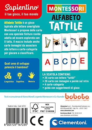 Clementoni Sapientino Montessori - Alfabeto Tattile, Gioco Educativo per Bambini 3-6 Anni, Carte Educative con Lettere e Immagini, Metodo Montessoriano, Made in Italy, Lingua Italiana, 16723 - immagine 4