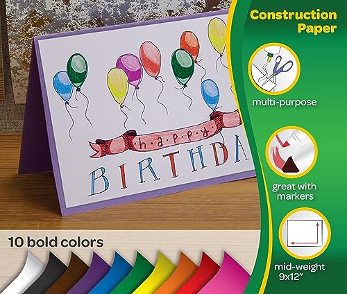 Crayola - Construction Paper, 240 fogli 22x30cm, 10 colori assortiti, per disegno, collage, art&craft - immagine 5