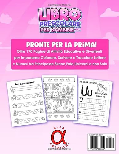 Libro Prescolare per Bambine 3-6 Anni XXL: Pronte per La Prima! 170 Pagine di Attività Educative e Divertenti per Imparare a Colorare, Scrivere e Tracciare Lettere e Numeri con Principesse e Unicorni - immagine 3