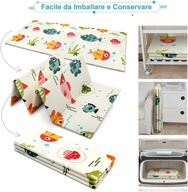 OUNUO Tappeto da Gioco per Bambini, Neonato, Gattonamento Pieghevole 200 x 180 cm, XPE Schiuma/Portatile Reversibile per Pavimento Antiscivolo (200 * 180CM) - immagine 3