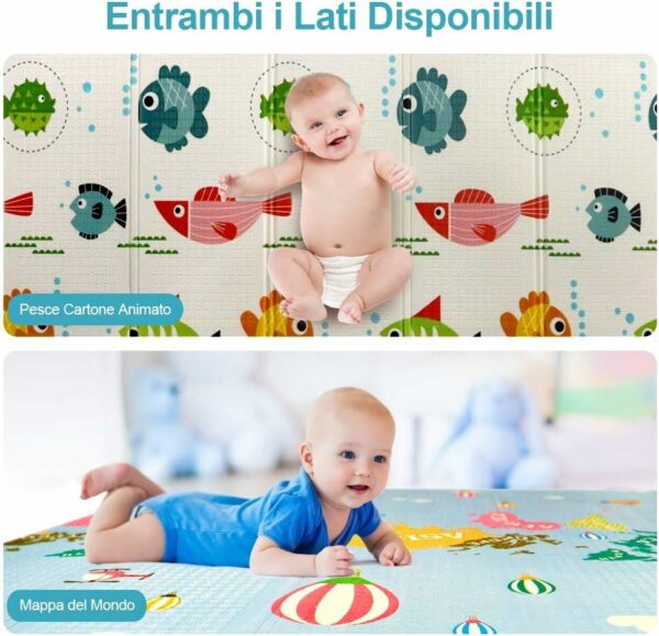 OUNUO Tappeto da Gioco per Bambini, Neonato, Gattonamento Pieghevole 200 x 180 cm, XPE Schiuma/Portatile Reversibile per Pavimento Antiscivolo (200 * 180CM) - immagine 5