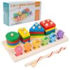 Afufu Giochi Montessori Magnetici di Pesca in Legno, 2 in 1 Forme Geometriche Ordinamento Gioco Impilatore, Giocattoli Educativi Bambino, Regali Natale per Bambini 3 4 5 Anni Ragazzi Ragazze