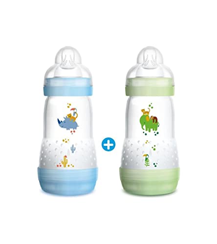 Istruzioni in lingua straniera – MAM Biberon Easy Start Anti-Colic con base  aerata, set di 2 x 260 ml 2+ mesi, Tettarella flusso 2, velocita, media,  Blu, verde – Giochi e Prodotti per l'Età Evolutiva