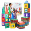 Playmags 100 Pcs di Costruzioni Magnetiche - Impara Forme,Colori e Alfabeti - STEM Magneti più Forti Giocattoli - Blocchi Magnetici 3D - Resistenti tessere magnetiche bambini - Costruzione Magnetica