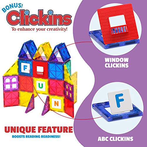 Playmags 100 Pcs di Costruzioni Magnetiche - Impara Forme,Colori e Alfabeti - STEM Magneti più Forti Giocattoli - Blocchi Magnetici 3D - Resistenti tessere magnetiche bambini - Costruzione Magnetica - immagine 5