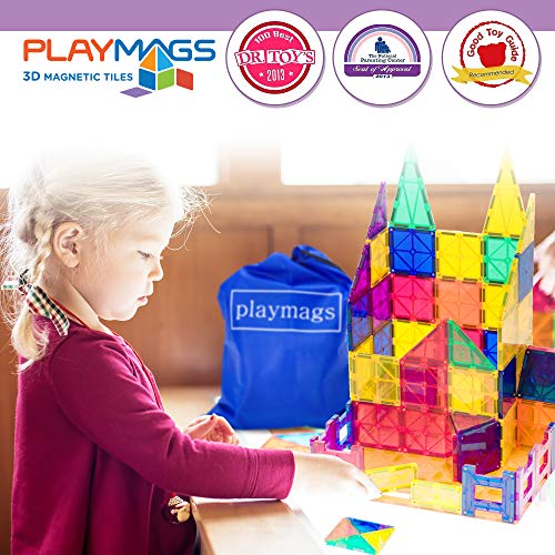 Playmags 100 Pcs di Costruzioni Magnetiche - Impara Forme,Colori e Alfabeti - STEM Magneti più Forti Giocattoli - Blocchi Magnetici 3D - Resistenti tessere magnetiche bambini - Costruzione Magnetica - immagine 7
