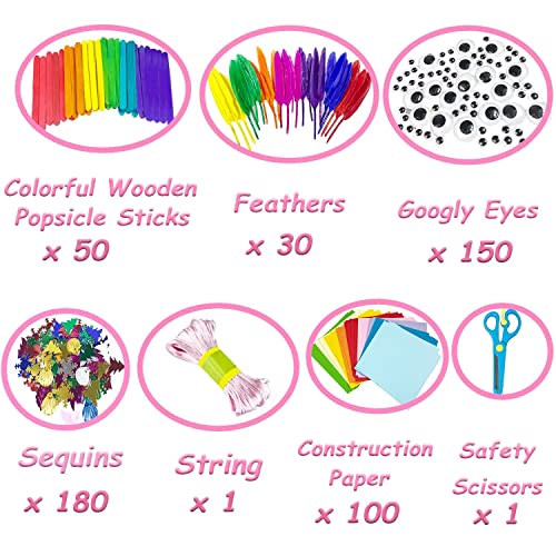 VLUINANI Lavoretti Creativi per Bambini DIY Art Craft Set Scovolini Pipa Colorati Pompon, Sticks, Piume, Kids Mestiere Fai da Te Decorazioni Giocattoli Regali - immagine 4