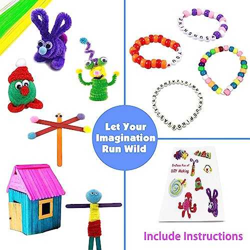 VLUINANI Lavoretti Creativi per Bambini DIY Art Craft Set Scovolini Pipa Colorati Pompon, Sticks, Piume, Kids Mestiere Fai da Te Decorazioni Giocattoli Regali - immagine 6