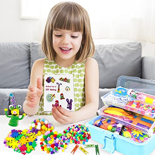 VLUINANI Lavoretti Creativi per Bambini DIY Art Craft Set Scovolini Pipa Colorati Pompon, Sticks, Piume, Kids Mestiere Fai da Te Decorazioni Giocattoli Regali - immagine 7