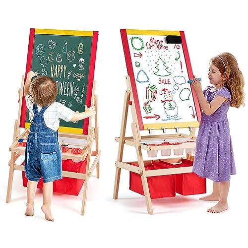 COSTWAY Cavalletto per Bambini 3 in 1, Lavagna Bifacciale, Cavalletto per  Disegnare, con Rotolo di Carta, Magnetica, Accessori Completi, in Legno –  Giochi e Prodotti per l'Età Evolutiva