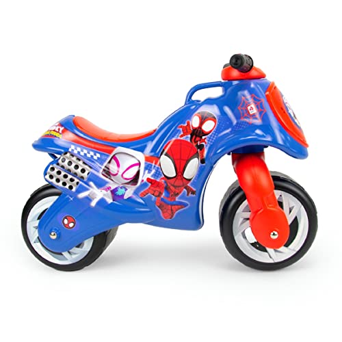INJUSA - Moto Cavalcabile Neox Spidey, Moto per Bambini da 18 Mesi a 3 Anni, con Ruote Larghe in Plastica e Maniglia per Il Trasporto da Parte dei Genitori, Colore Blu e Rosso - immagine 3