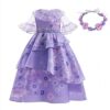 LZH Mirabel Costume Vestito per Ragazze Cosplay Isabela Madrigal Principessa Halloween Vestire con Occhiali Orecchini