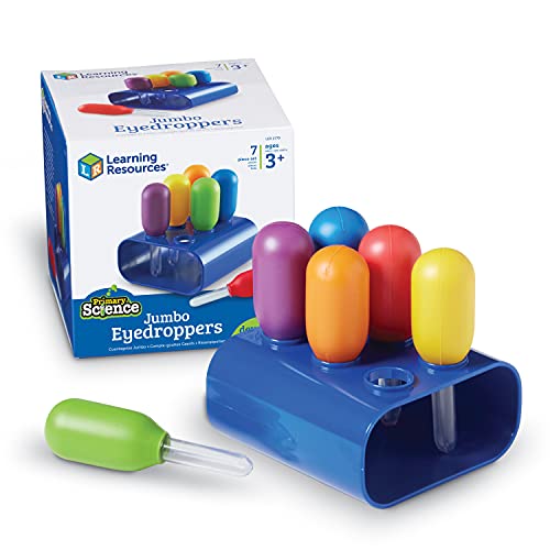 Learning Resources Contagocce jumbo con supporto Primary Science, pipette bambini, giochi causa effetto, motricità fine, 3 anni