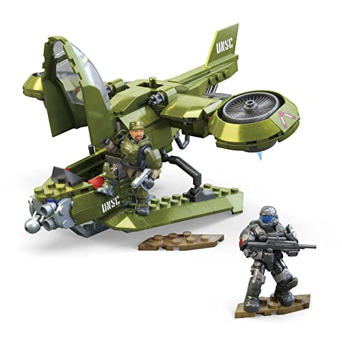 MEGA Halo - Hornet UNSC da Ricognizione, aereo con cabina di pilotaggio funzionante, 2 mini action figure e 2 motori a turbogetto, set da 91 pezzi da costruire, giocattolo per bambini, 8+ anni, HKT18 - immagine 3