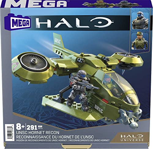 MEGA Halo - Hornet UNSC da Ricognizione, aereo con cabina di pilotaggio funzionante, 2 mini action figure e 2 motori a turbogetto, set da 91 pezzi da costruire, giocattolo per bambini, 8+ anni, HKT18 - immagine 7