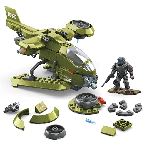 MEGA Halo - Hornet UNSC da Ricognizione, aereo con cabina di pilotaggio funzionante, 2 mini action figure e 2 motori a turbogetto, set da 91 pezzi da costruire, giocattolo per bambini, 8+ anni, HKT18 - immagine 8